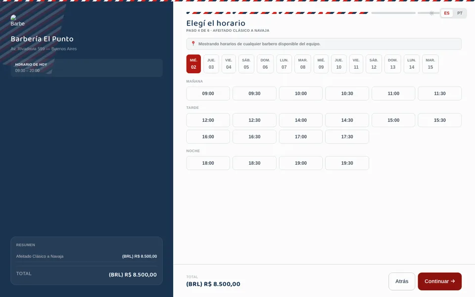 Cliente eligiendo horario disponible en la agenda online de Barberya